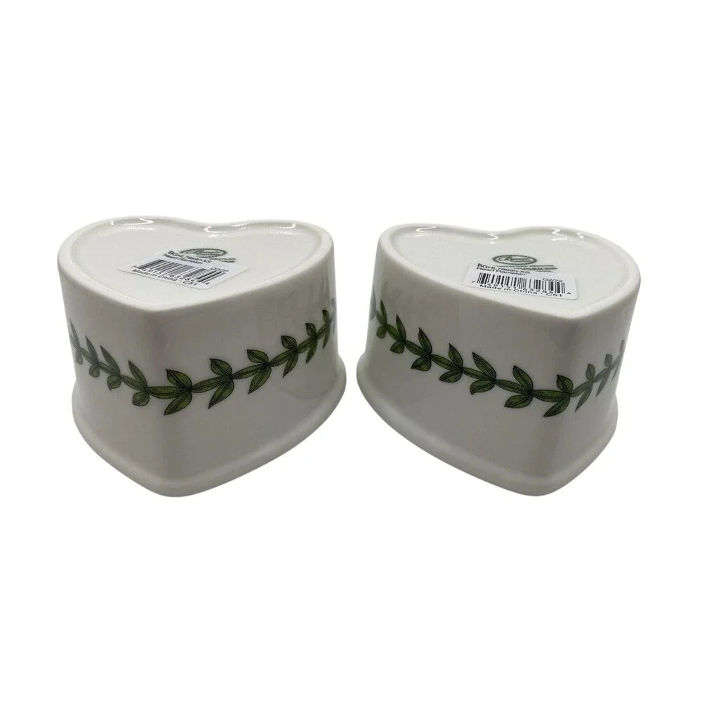 PORTMEIRION Set of 2 Botanic Garden Heart Shape Ramekins Pansies Butterflies NEW